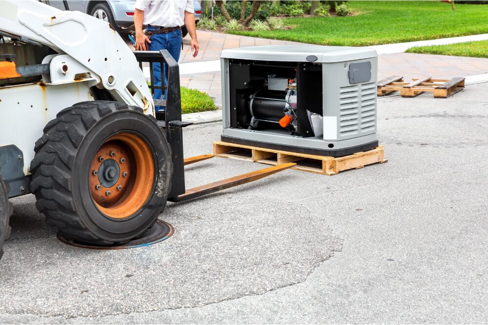 Kelvin Electric electrician installing a residential backup generator outside a home.