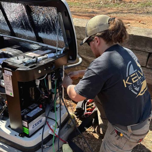 Kelvin Electric crew member performing professional electrical work in Oklahoma City.