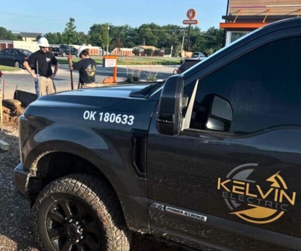 Kelvin Electric service truck at an active commercial electrical project site in Oklahoma City.